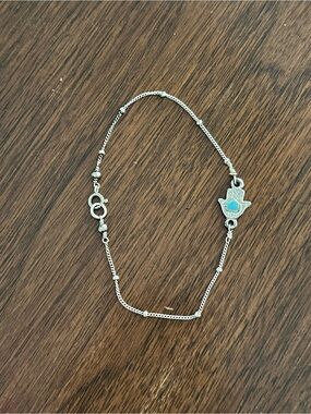 Silver Hamsa Hand Bracelet with Turquoise Accent